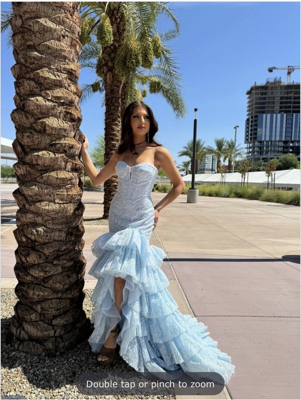 Tiered Mermaid Prom Dress Light Powder Blue Size 6 boned corset bodice Gown Gala